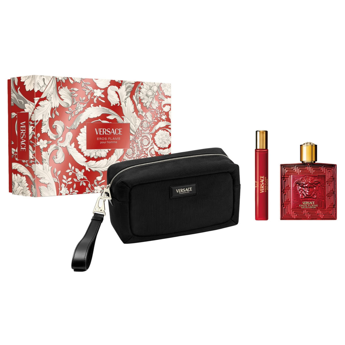 Eros Flame by Versace, 3 Piece Gift Set for Men with Pouch